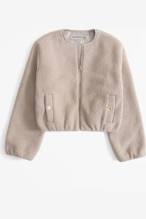 Abercrombie & Fitch Sherpa Fleece Borg Collarless Shacket15