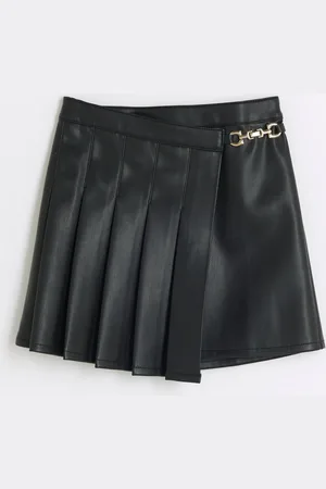 River Island Girls Faux Fur Leather Kilt Wrap 100% Cotton Skirt11