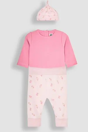 JoJo Maman Bébé 3-Piece Rib Body, Floral Trousers & Hat Set10
