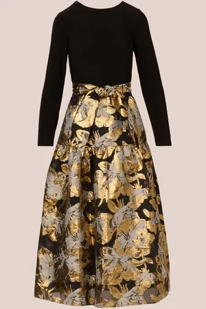 Adrianna Papell Combo Floral Jacquard Black Dress44