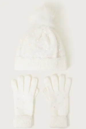 Monsoon Lizzie Sequin Hat and Gloves Set3