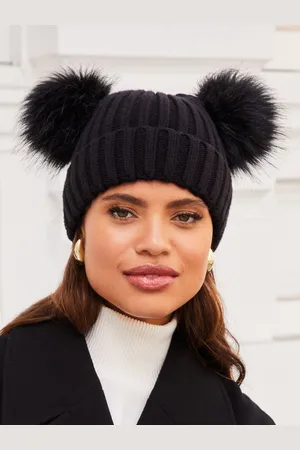 Lipsy London Cosy Ribbed Double Pom Beanie HatJeden
