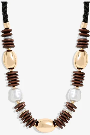 Moodstreet Wood And Pearl Stacker Statement NecklaceJeden