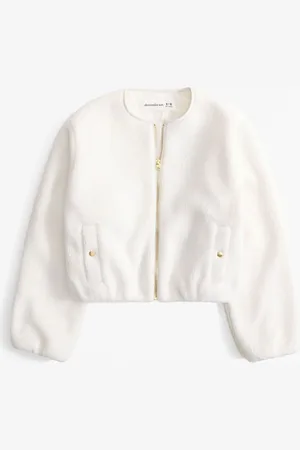Abercrombie & Fitch Sherpa Fleece Borg Collarless Shacket9