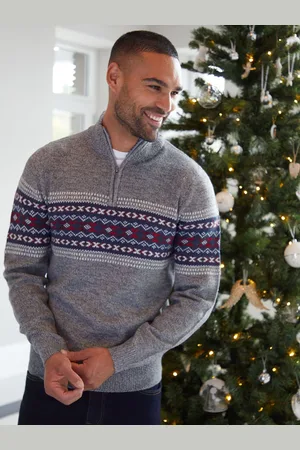 Threadbare Quarter Zip Christmas Knitted JumperXL