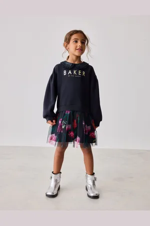Ted Baker Navy Sequin Collar Ruffle Floral Sweat Dress3