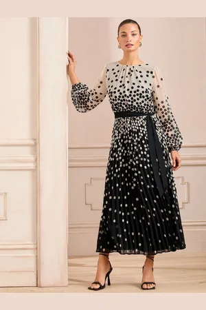 Love & Roses Mono Spot Pleated Midi Dress44
