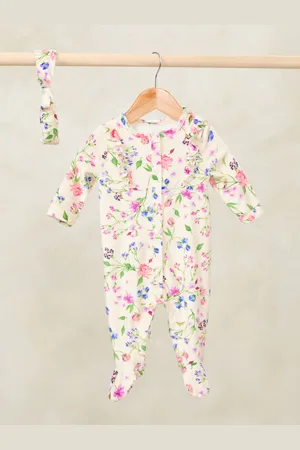 Love & Roses Velour Sleepsuit With Matching Headband (0-2yrs)Do 3 miesięcy (50