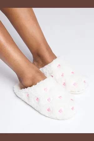 Boux Avenue Cream Bow Embroidered Mules SlippersUK 3
