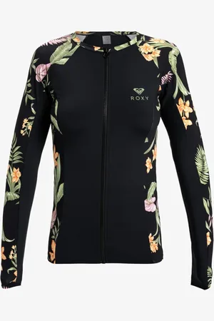 Roxy Tropical Print Long Sleeve Zip Logo Rash VestM