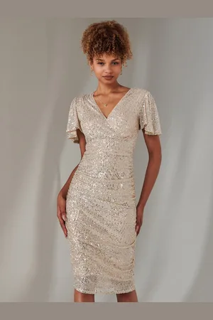 Jolie Moi Flare Sleeve Ruched Sequin Dress40