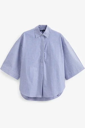 French Connection Rhodes Sust Poplin Short Sleeve Popover 100% Cotton BlouseL