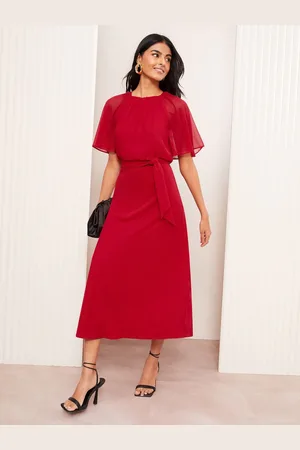 Friends Like These Scuba Chiffon Flutter Sleeve Midi Dress44