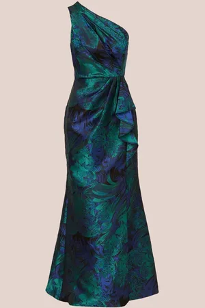 Adrianna Papell Blue One Shoulder Jacquard Dresses42