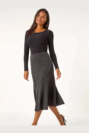 Roman Flared Textured Midi Stretch Skirt48