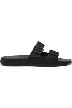 FitFlop IQushion Mens Two-Bar Buckle Black SlidesEU 42 (UK 8)