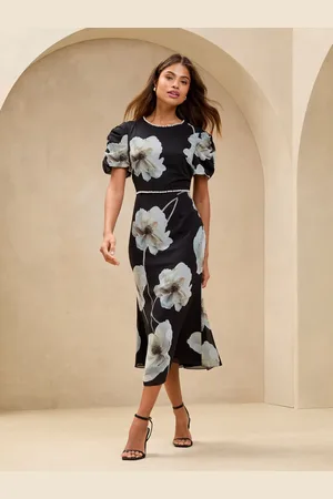 Lipsy London Floral Print Pearl Trim Fit And Flare Midi Dress34