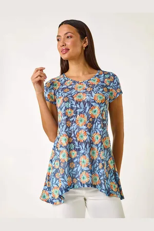 Roman Floral Burnout Print Tunic Top48