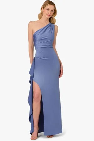 Adrianna Papell Blue One Shoulder Satin Crepe Gown36