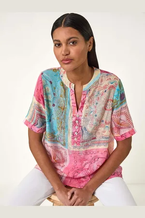 Roman Scarf Print Hotfix Buttoned Top46