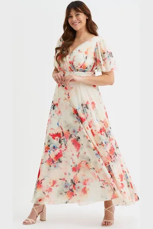 Scarlett & Jo Isabelle Mulberry Abstract Float Sleeve Maxi Dress50