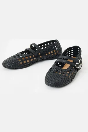 Oliver Bonas Mary Jane Double Buckle Woven Leather Shoeseu355