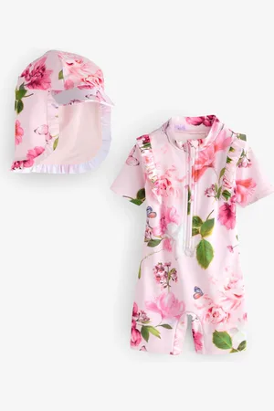 Ted Baker 2 Piece Pink Floral Swimsuit and Sunsafe Hat Set6268 cm
