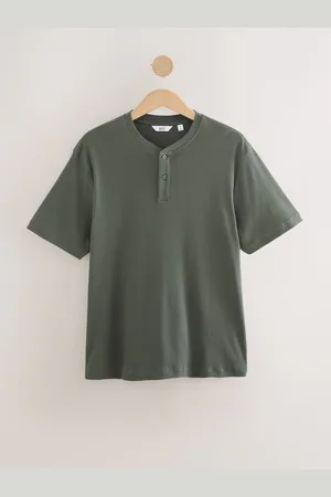 Next Ribbed Textured Grandad Neck T-ShirtL