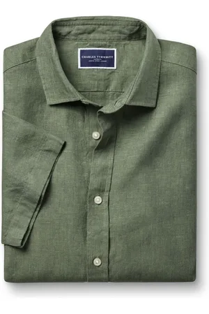 Charles Tyrwhitt Classic Fit Plain Short Sleeve Pure 100% Linen ShirtM