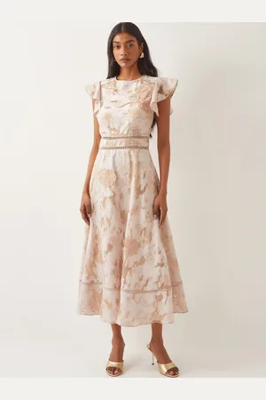 Monsoon Josie Flutter Sleeve Floral Jacquard Midi Dress48