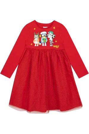 Character Bluey And Bingo Glitter Christmas 100% Cotton Dress9298 cm