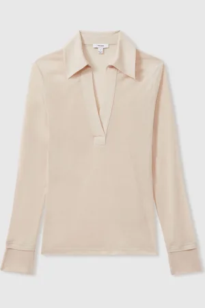 Reiss Nixi Lyocell Wool Open Collar TopL