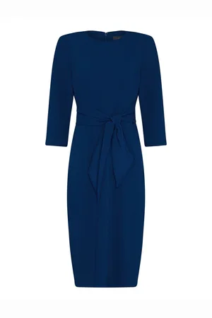 Adrianna Papell Blue Knit Crepe Tie Waist Sheath Dress46