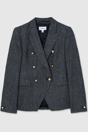 Reiss Baker Linen-Cotton Double-Breasted Blazer38