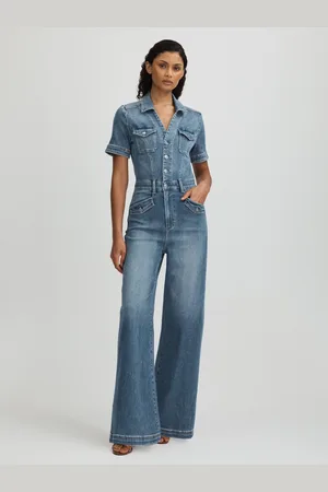 Paige Mid Blue Wide Leg Denim Jumpsuit38