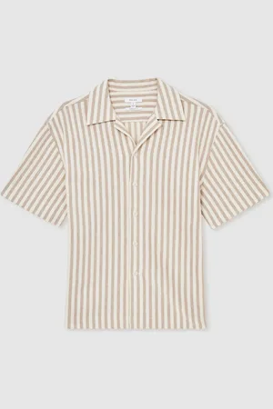 Reiss Trig Textured Stripe Cuban-Collar ShirtL
