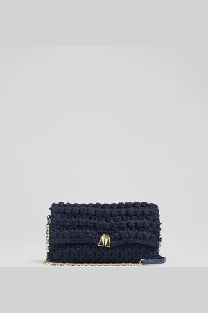 LK Bennett Larna Navy Crochet Oloid Clutch BagJeden