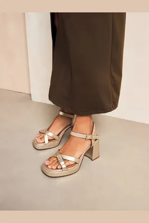 Next Forever Comfort Leather Square Toe Strappy Buckle Detail Platform Block Heelseu42