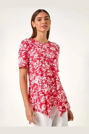 Roman Floral Print Hanky Hem Tunic Top46