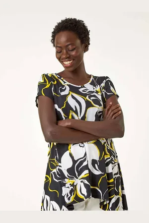 Roman Textured Floral Hanky Hem Top44