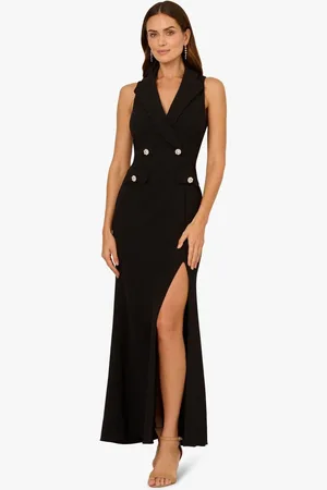Adrianna Papell Scallop Tuxedo Black Gown48
