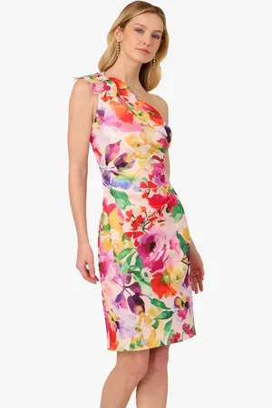 Adrianna Papell Pink Print One Shoulder Dress40