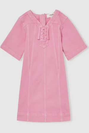 Reiss Tia Lace-Up Detail Denim Dress116122 cm