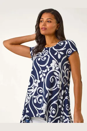 Roman Floral Print Hanky Hem Tunic Top44