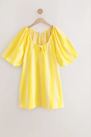 Next 100% Cotton Puff Sleeve Tie Front Mini Dress42