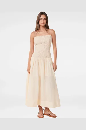 Forever New Linen Blend Cara Crochet 100% Cotton Midi Dress44