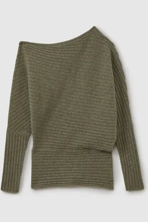 Reiss Sweter wełniano-kaszmirowy Nelly z odkrytymi ramionami i drapowaniemM