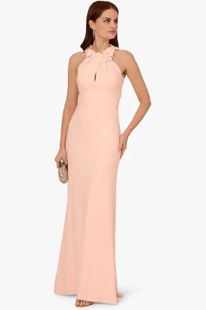 Adrianna Papell Pink Rosette Halter Crepe Gown46