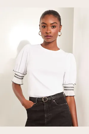 Lipsy London 100% Cotton Trim Detail Short Sleeve Puff Top34