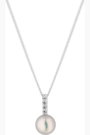 Simply Silver 925 Cubic Zirconia Bar Freshwater Pearl Pendant NecklaceJeden